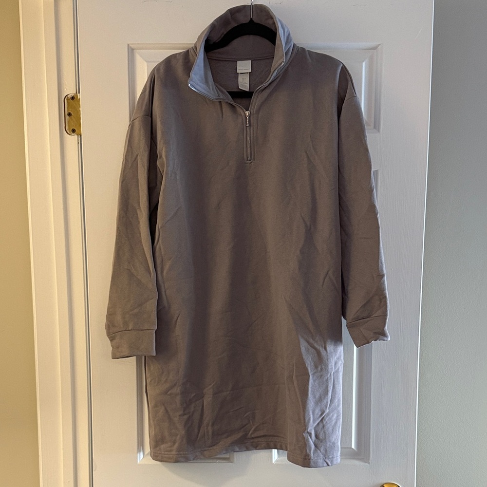 Gray Quarter-Zip Pullover Dress
